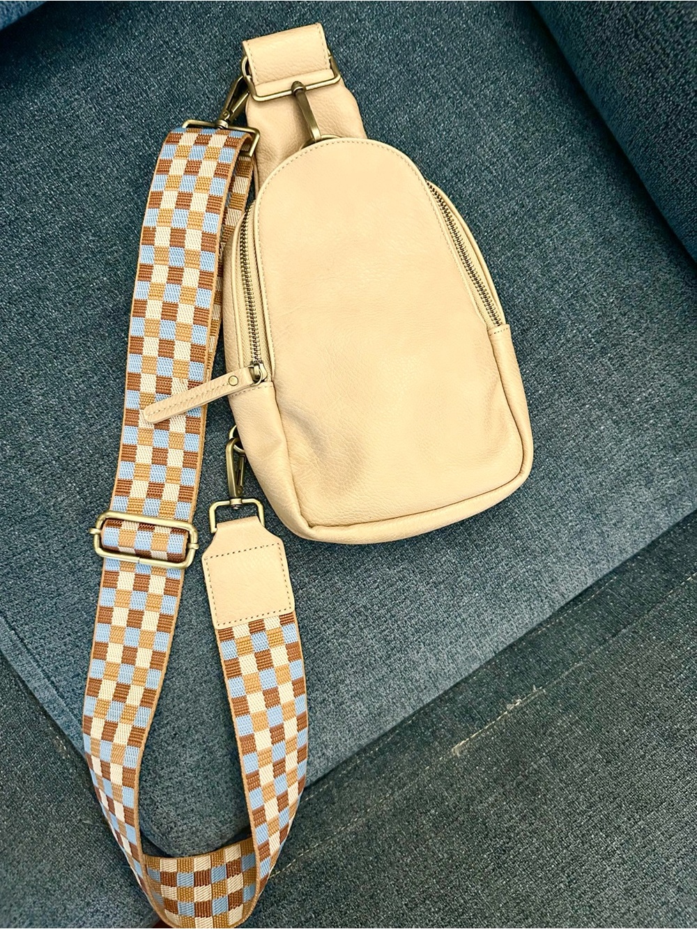 Anthropologie x Urban Originals Liberty Sling Bag Taupe Checkered Strap